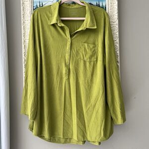 Catherines Plus Size 2X Lime Green Faux Suede Collared Long Sleeve Tunic Top‎